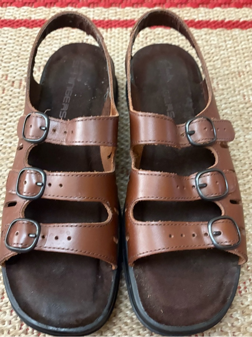 Clarks Brown Leather Triple-Strap Slingback Sandals Sz.9